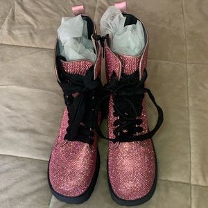 Dollskill Pink Bling Combat Boots